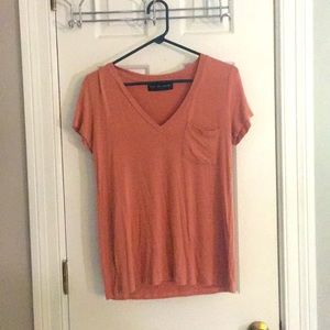 Coral jersey V neck tee